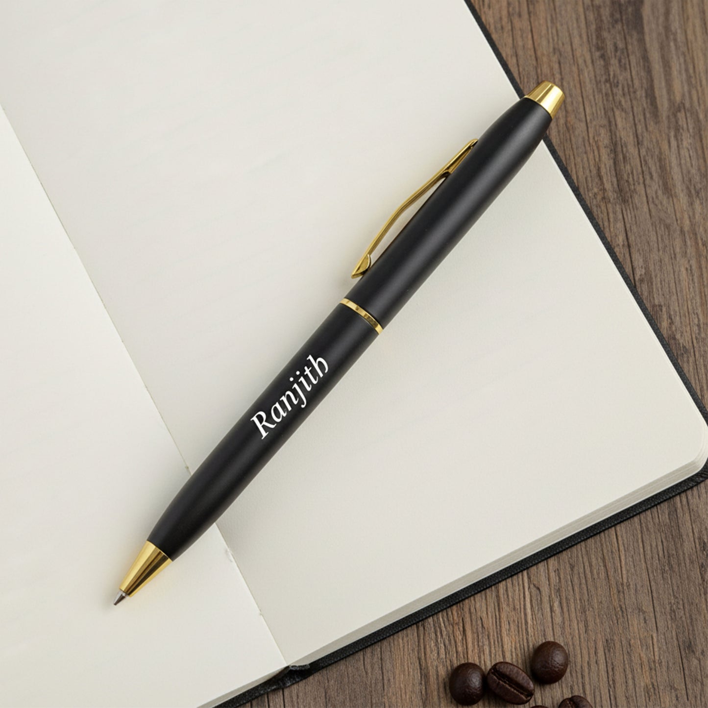 Personalized Matt Black and Gold Roller Pen