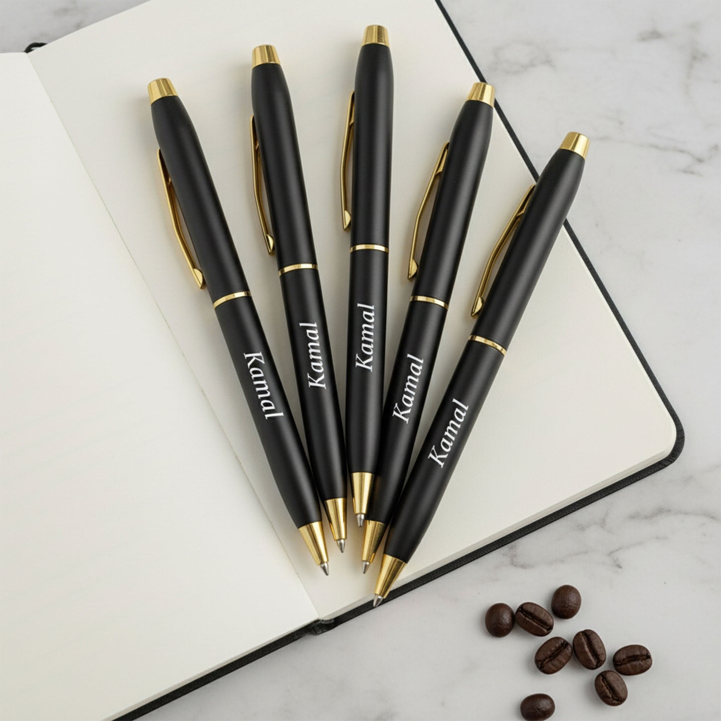 Personalized Matt Black and Gold Roller Pen