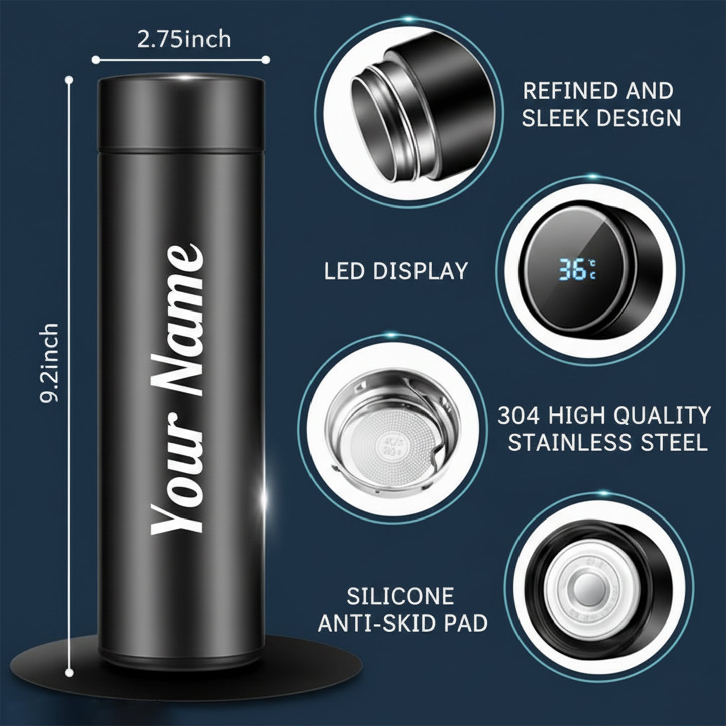 Temperature smart water bottle stainless steel