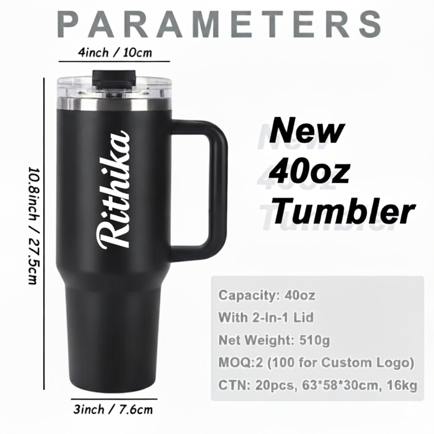 Tumbler Water Bottle with Lid and Straw 1.2L Stainless Steel