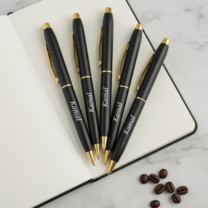 Personalized Matt Black and Gold Roller Pen